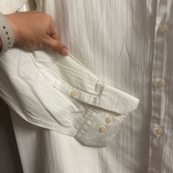 Perry Ellis White On White Textured Pinstripe Long sleeve button down -Size L - Picture 4 of 9